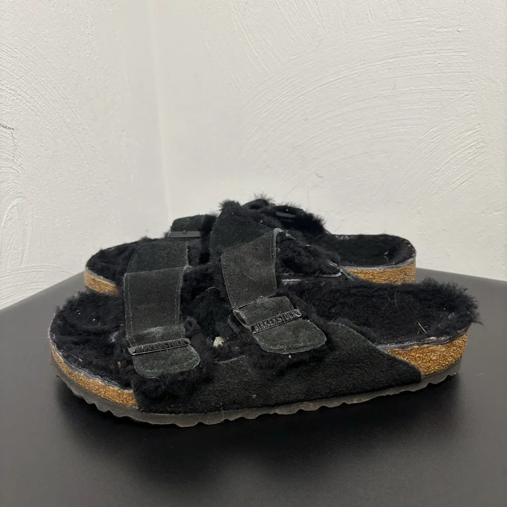 Birkenstock Arizona Black Shearling Suede Sandals Women's‎ Size 37/6